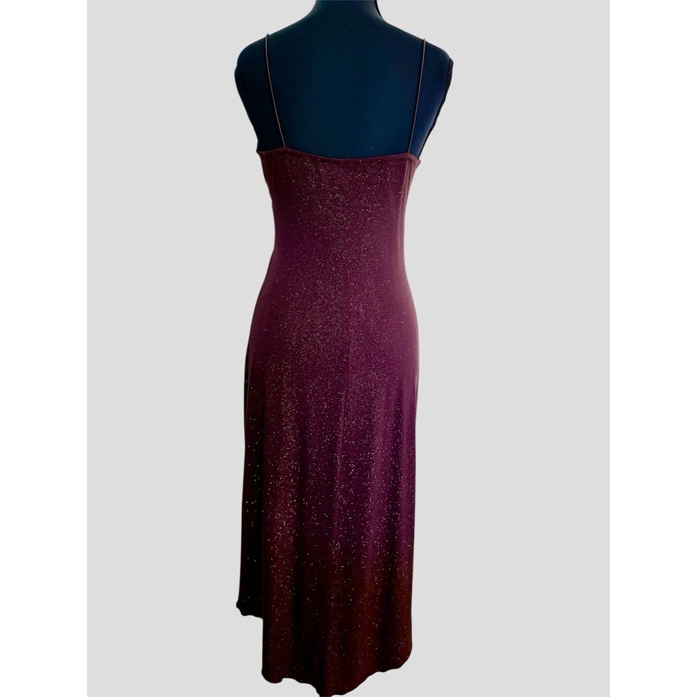 Y2K City Triangles Brown Glitter Asymmetrical Spaghetti Strap Dress-Size M Party - Picture 4 of 7